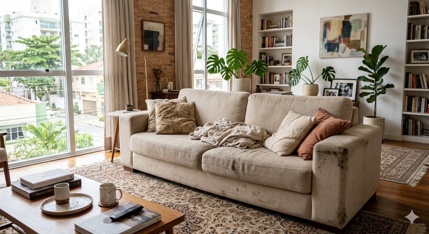 Sofá antes da higienização